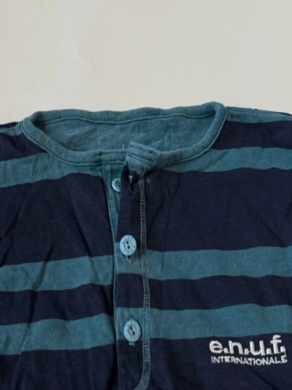 ENUF Internationale Mens S Blue Stripe Henley NEW Vintage 90s Button Long Sleeve